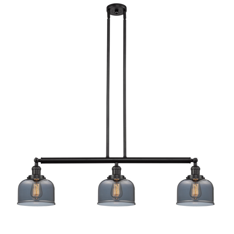 Luminaire suspendu pour îlot de cuisine 3 lumières avec abat-jour en verre Jebediah , Plaqué fumé, Bronze huilé