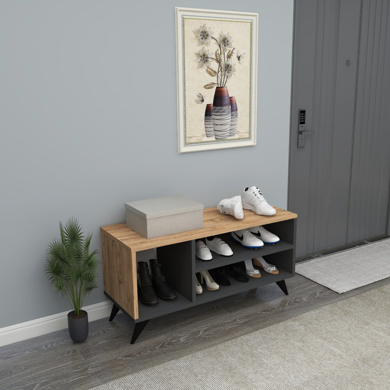 Loralee 7 Pair Shoe Rack, Atlantic Pine & Anthracite