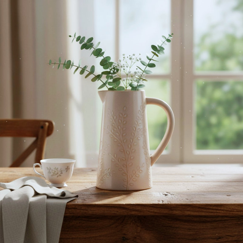Large Natural Ceramic Olive Branch Jug 17cm, 13cm H x 9cm W x 12cm D