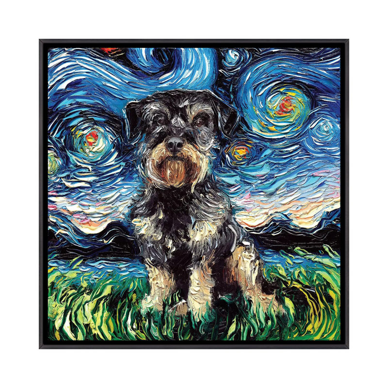 "Schnoodle Night" par aja Trèves, reproduction d’art, H 37 po x l 37 po x P 1,5 po, Toile avec cadre noir patiné