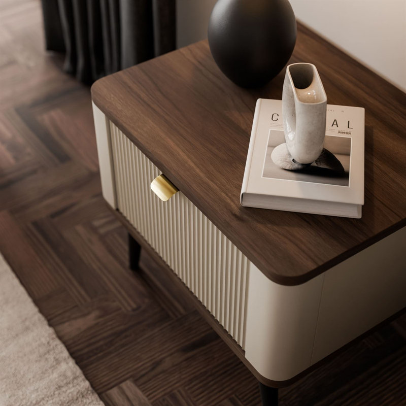 50cm W Manufactured Wood Bedside Table, cashmere / walnut