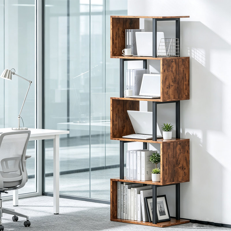 Bibliothèque polyvalente 6tiers avec rangement anti-basculement, Brun