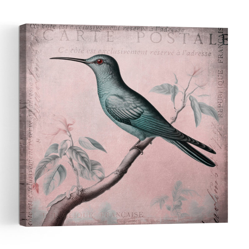 Affiche murale contemporaine représentant un colibri bleu botanique, H 18 po x l 18 po