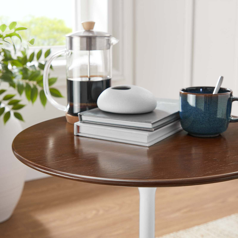 Modway Lippa Round Side Table, Walnut, White