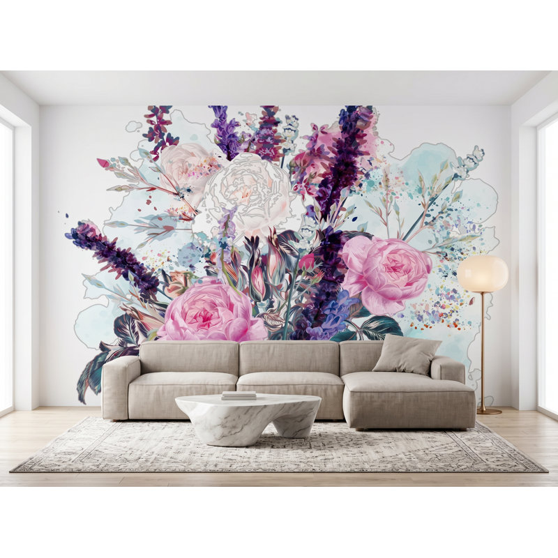 Panneau de papier peint Bouquet de pivoines L 8,33 pi x l 100 po, l 125 po x H 125 po, adhésif en vinyle, L 125 po x H 125 po