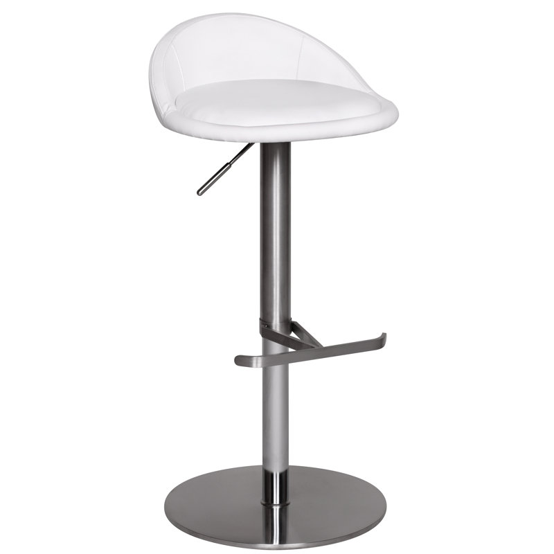 Durable Upholstered Adjustable Height Counter Stool with Metal Frame, White