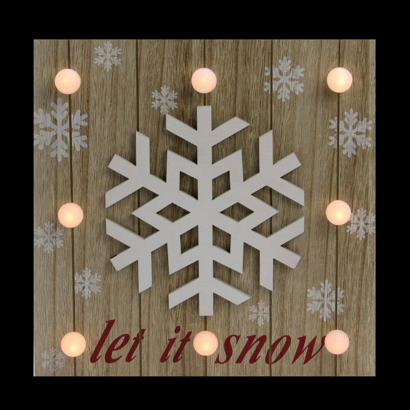 Décoration murale flocon de neige 10,25 "pré-éclairé rouge et blanc" Let It Snow "
