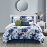 Ensemble d'édredon en microfibre bleu / mauve 7 pièces Eyla