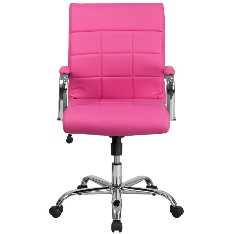 Jayen Mid-Back Swivel Vinyl Upholstered Desk Chair with Armrests, Pink