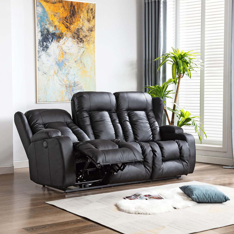 Deneishia 3 Seater Reclining Sofa, Black