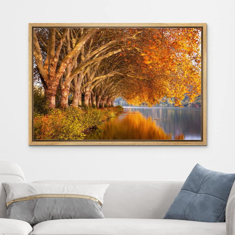 «Autumn Fall Orange Leaf Forest Lake» sur toile, H 24 po x l 36 po x P 1,5 po, Cadre naturel