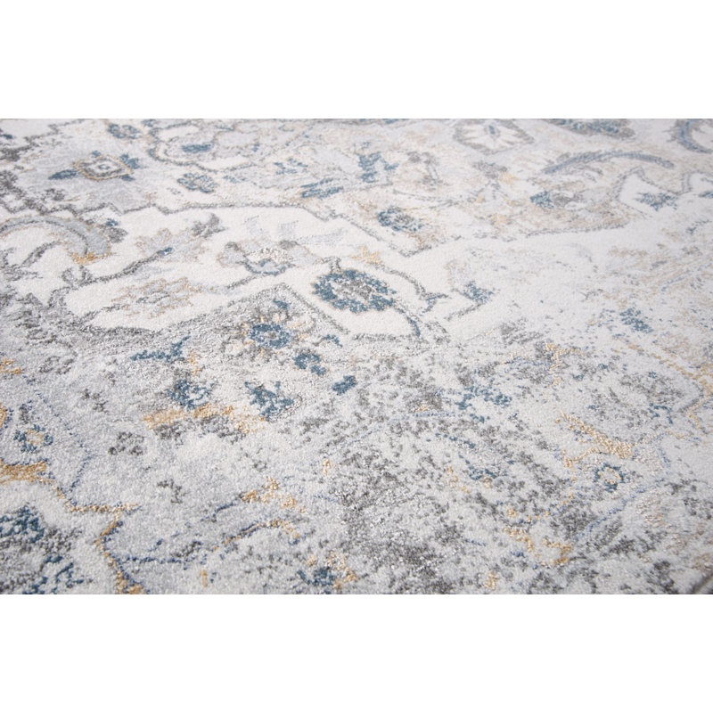 Tapis bleu / gris Shockey, Rectangle 7 pi 10 po x 9 pi 10 po