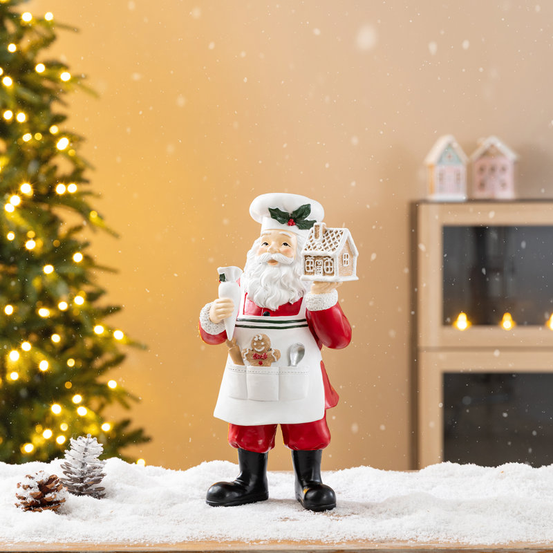 11"H Christmas Polyresin Santa Chef Figurine with Gingerbread House