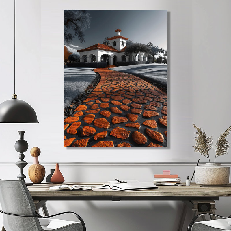 Monogramme orange et gris Path To The Country Club - Décoration murale Country Club, Toile tendue