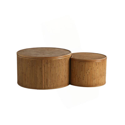 Table basse rétro en rotin 43,9 po avec fonction de rangement, pour salle à manger, cuisine et salon, naturel, ensemble de 2