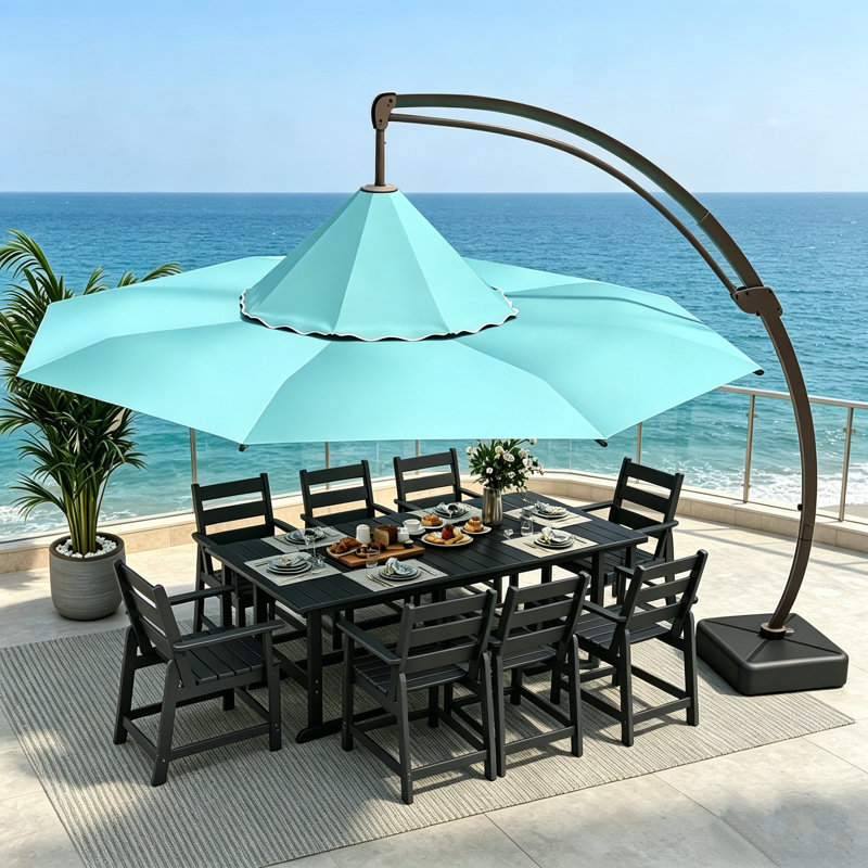  Parasol de patio en porte-à-faux 11 pi avec base 11 pi, Bleu