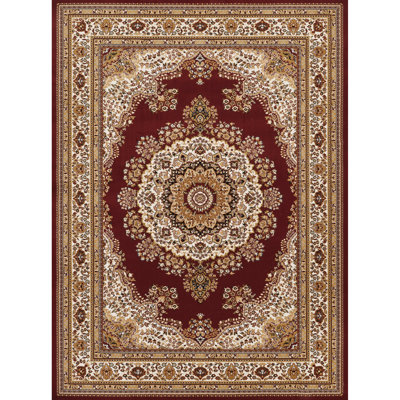 2 Ft. 7 In. By 9 10 Red Medallion Area Rug Runner, Machine-Made In Classic Ornate Luxury Style, 100% Polypropylene Pile , Stain And Suitable For Pet Areas X Runner Rug, Traditional Design,
