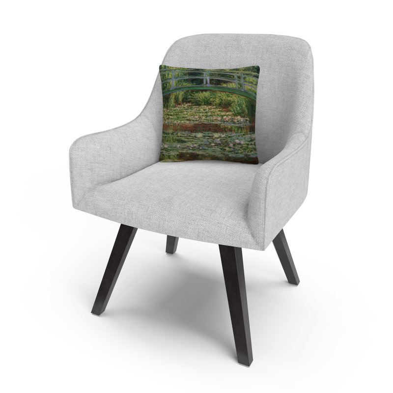 Claude Monet 'The Japanese Footbridge 1899' Green Polyester Throw Pillow