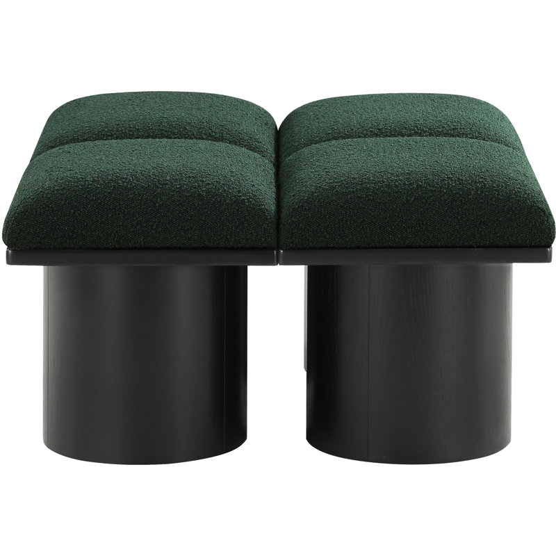 Banc rembourré Horatia, Tissu bouclé vert, H 17,5 po x l 31 po x P 36 po, Noir, noir, noir, noir