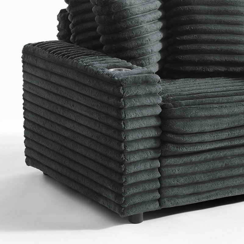 Ermia 96Cm Wide Cotton Flannel Armchair with Two Cup Holders, Dark Grey