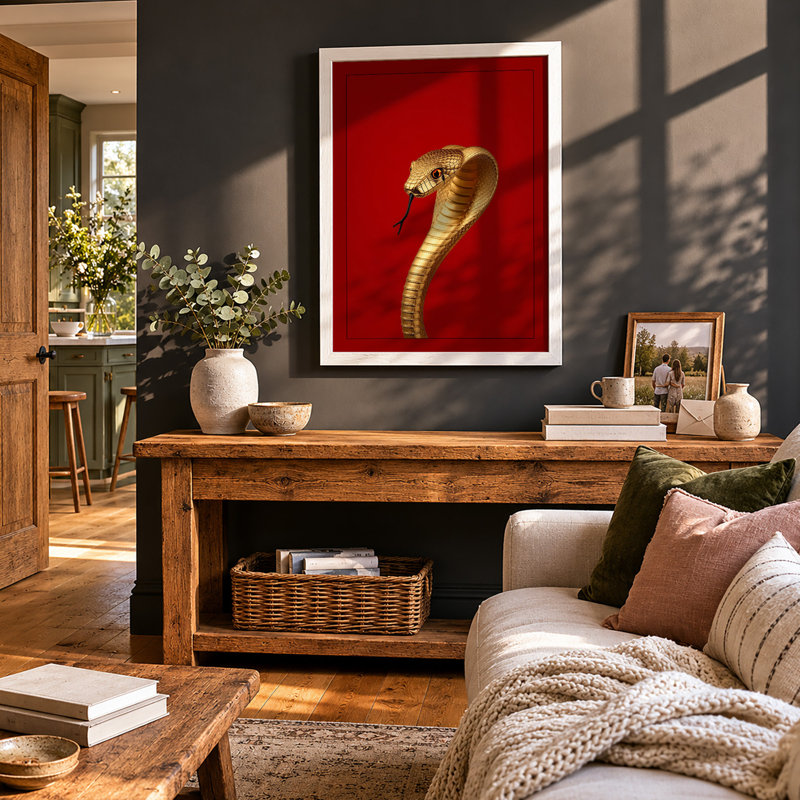 Cobra In Crimson Modern - Print, A2 - 59.4 x 42.0 cm, White