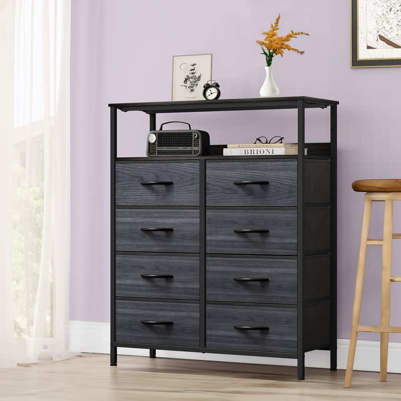 Stefie 8 Drawer Chest of Drawers,80Cm W Bedroom Drawers, Charcoal/Black
