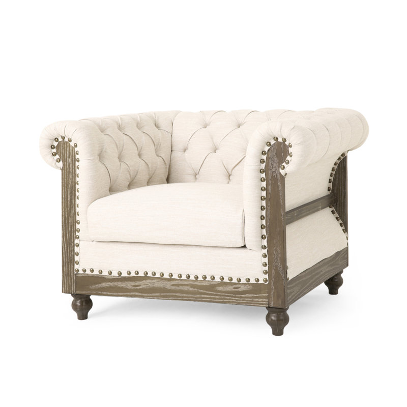Anduin Upholstered Chesterfield Chair, Beige Polyester
