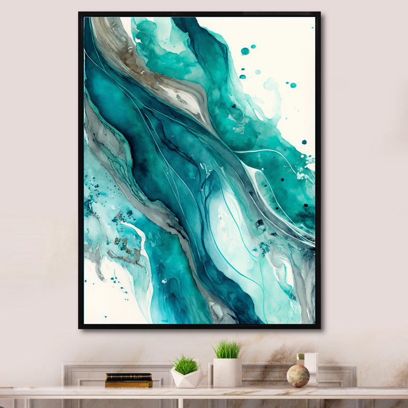Turquoise Waves in Paradise V - reproduction sur toile, H 32 po x l 16 po x P 1 po, Toile à cadre flottant noir