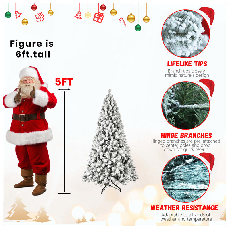 Arbre de Noël floqué pré-éclairé avec 300 lumières blanc chaud UL - 779 pointes en PVC, fil à mémoire dépliable, assemblage facile et support en métal stable, décor des Fêtes enneigé