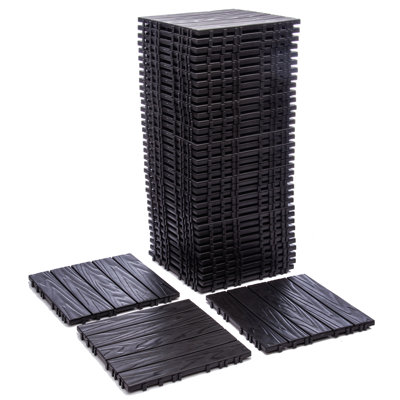 Paquet de 68 tuiles de terrasse à emboîtement en plastique 11,42 po x 11,42 po - 61,60 pieds carrés Revêtement de sol extérieur en plastique Super durable et imperméable Utilisation intérieure / extérieure écologique et non toxique