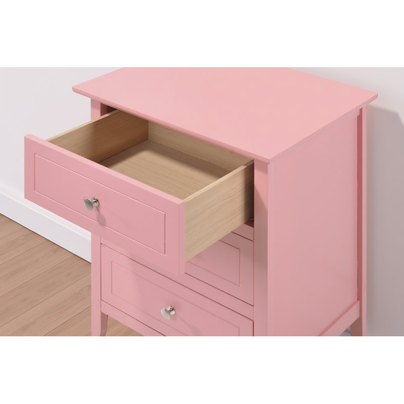 Ensemble de table de chevet 3 tiroirs rose Lurne, Rose