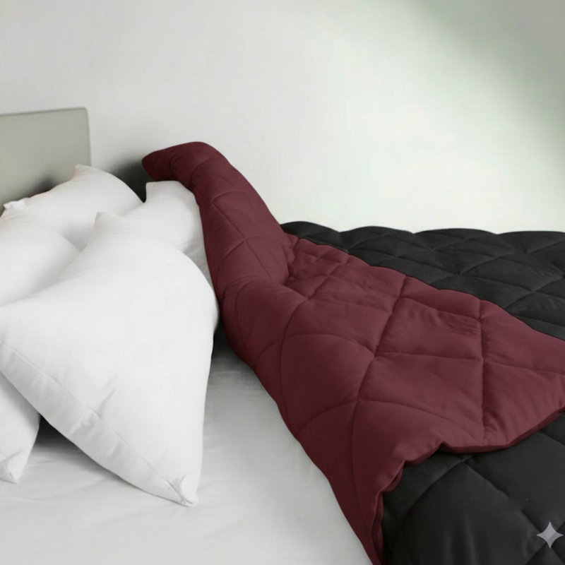 All-Season Lightweight Solid and Reversible Microfiber Comforter, Queen, Black/Red