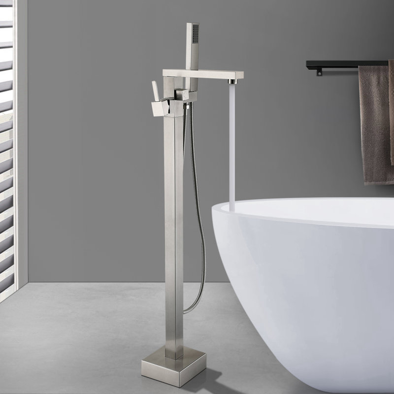 Brushed Nickel Freestanding Tub Filler with Hand Shower