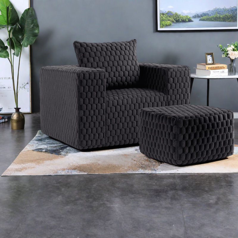 Fauteuil d'appoint moderne en velours côtelé peu encombrant, canapé simple noir avec repose-pieds, idéal pour les espaces de vie compacts