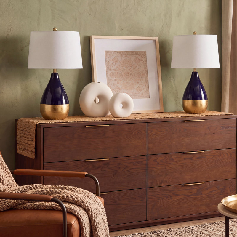 Akeilah Standard Table Lamp, Navy/Gold