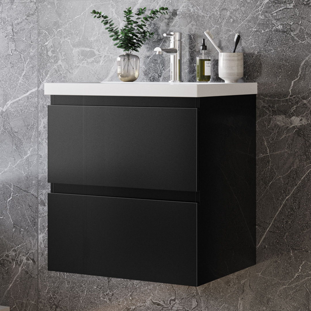 Glossy Vanity Unit,Wall Mounted,Detachable,Soft Close,Two-Drawer+Basin