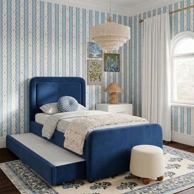 Lit gigogne Briella en velours bleu marine