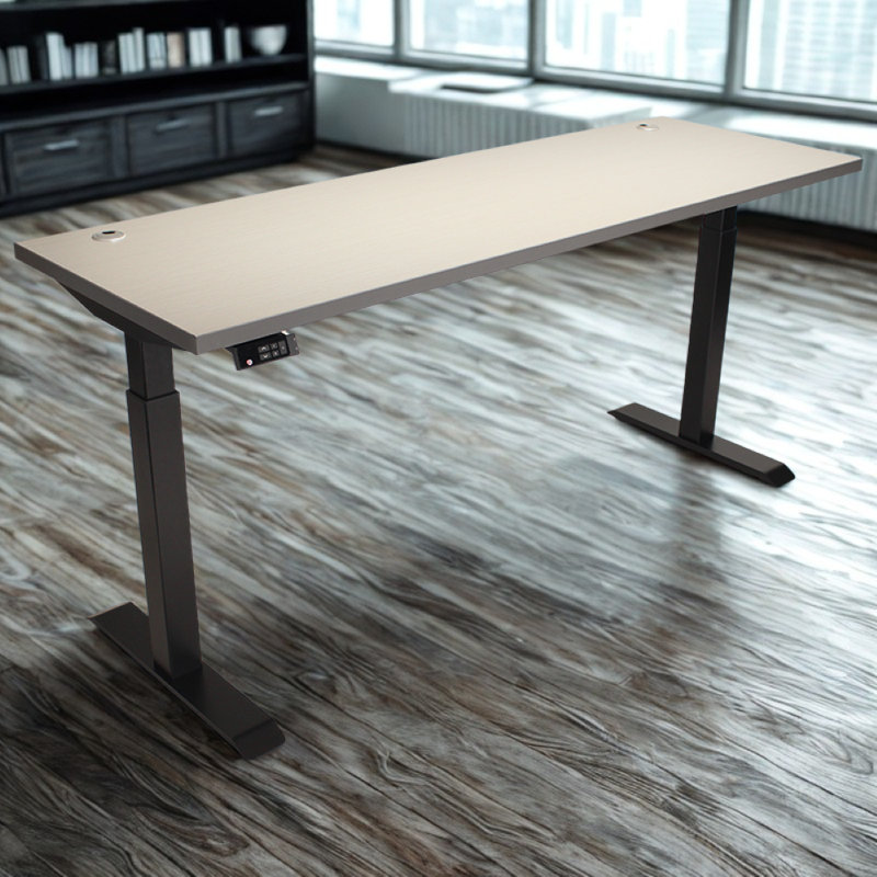 Skyscraper Electric Height Adjustable Standing Desk, Dual Motor and Digital Control with Memory, 72x24, Grey Strand Top with Black Frame