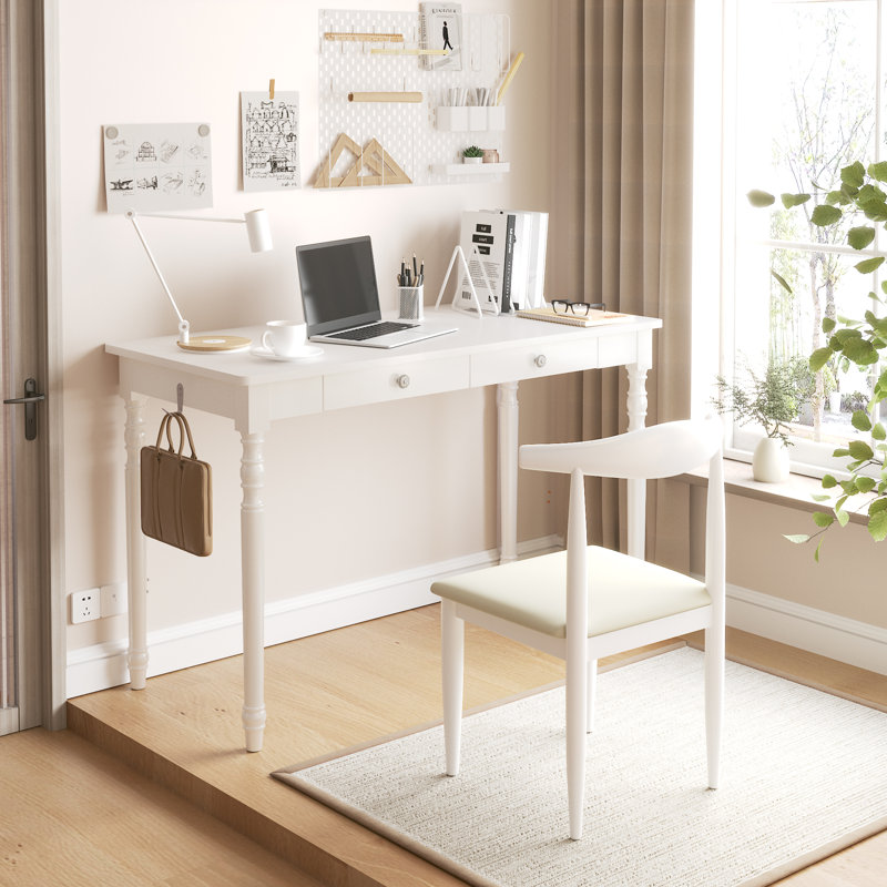 Bureau Mid Century Modern, L 47,2 po x P 21,7 po, Blanc