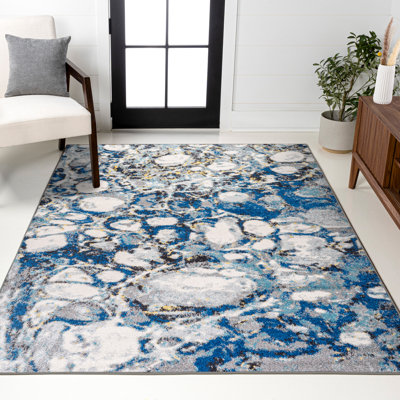 Strausstown Marbled Abstract Dark Grey/Blue Rug