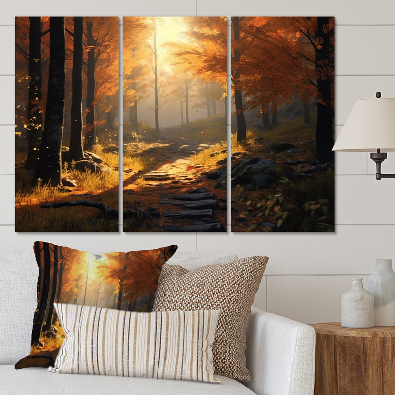 Forêt, sérénité, après-midi, soleil en automne, H 28 po x l 36 po x P 1 po