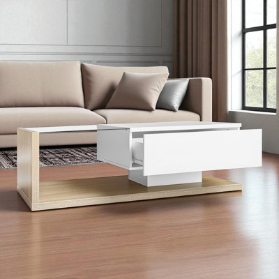 Table basse Flora avec plateau brillant, éclairage DEL et rangement