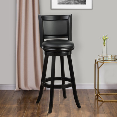 Pio 34 Inch Extra Tall Swivel Bar Stool, Solid Wood, Faux Leather