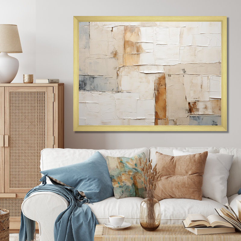 «Minimalisme scandinave III beige et or» sur toile, Cadre doré simple, H 30 po x l 40 po x P 1,5 po