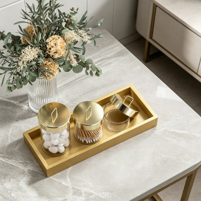 Plateau de meuble-lavabo en bambou pour comptoir de salle de bain, plateau de rangement pour bougies pour bijoux de parfum, plateau de comptoir de cuisine pour distributeur de savon et porte-brosse à poivre