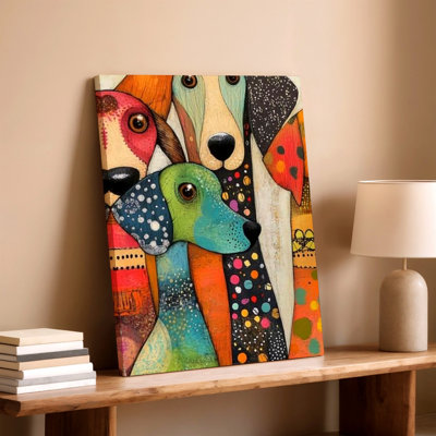 Colorful Abstract Dog Whimsical Pet, Canvas Wall Art Print, Living Room Bedroom Office Decor, Gallery Wall Accent, Stylish Decorative Artwork, For Sofa Bed Entryway Hallway