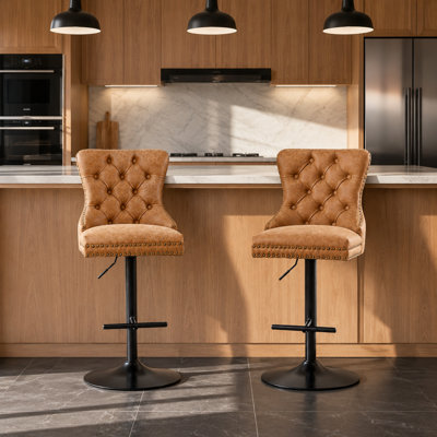 Tabourets de bar pivotants en polyuréthane à hauteur réglable avec dossier rembourré et rembourrés, chaises de bar confortables à hauteur de comptoir rembourrée avec coussin à haute résilience, ensemble de 2 sièges de bar durables et stables convenant à la maison