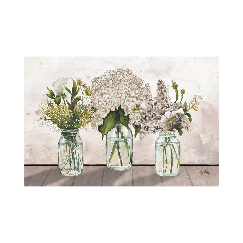 Jars of Wildflowers 1 Piece Wrapped Canvas Painting, 30.48cm H x 45.72cm W x 1.91cm  D