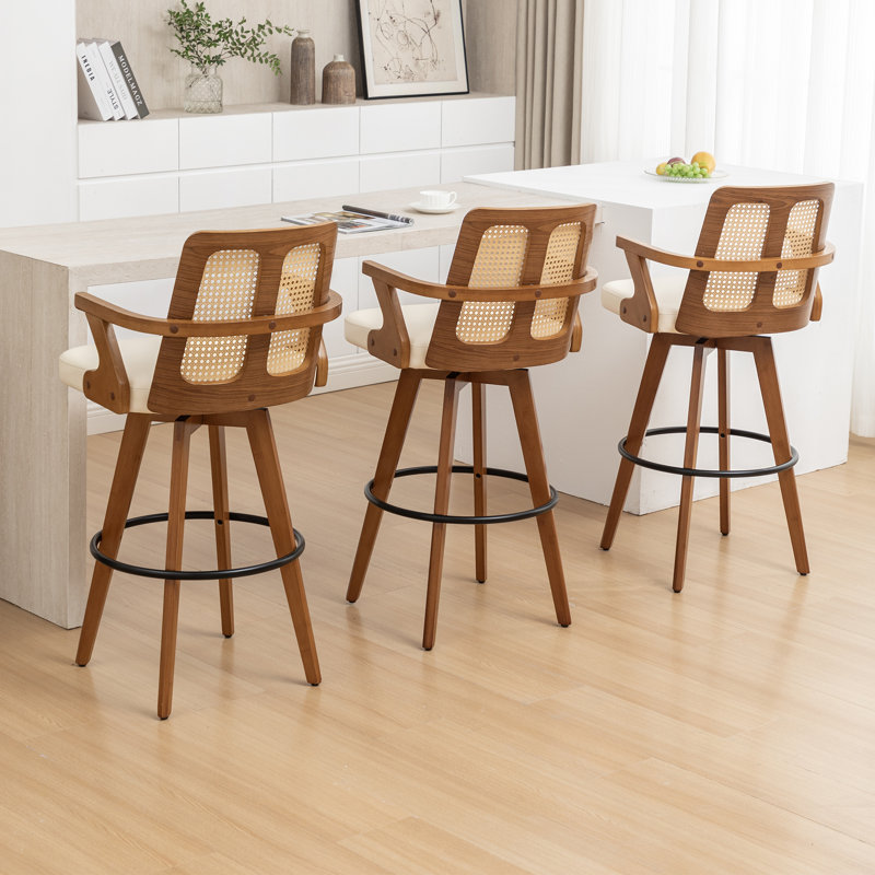 Swivel Upholstered Counter Stool, Beige, Counter Stool (69cm Seat Height), 3