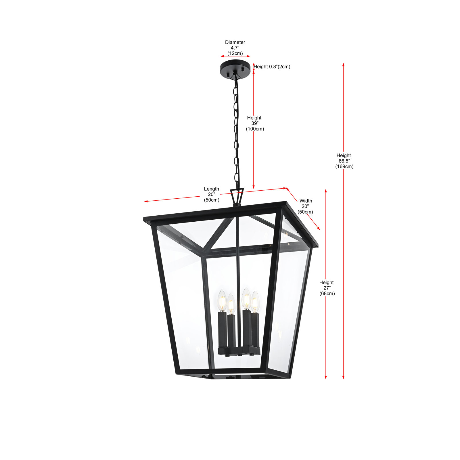 Miyashiro Outdoor Pendant in Black, 27" H x 20" W x 20" D